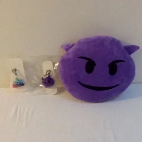 Emoji Toys Purple Pillow Emoji Devil And Keychain Set Backpack
